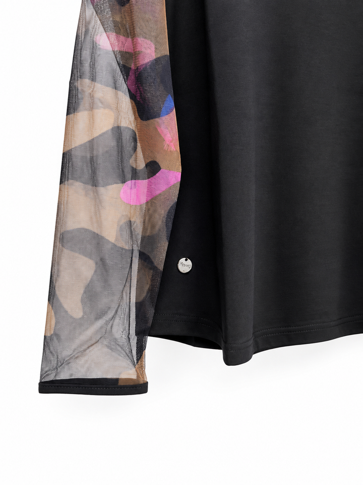 Sheer Long Sleeve Top - Malissa J | Black/Camo