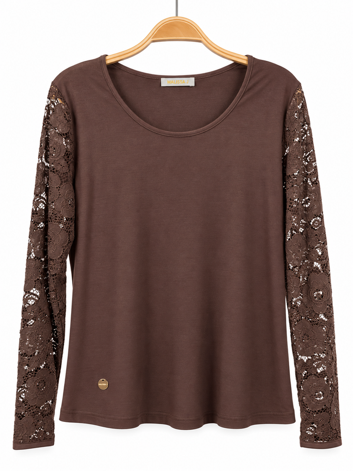 Lace Long Sleeve Top - Malissa J | Chocolate Brown