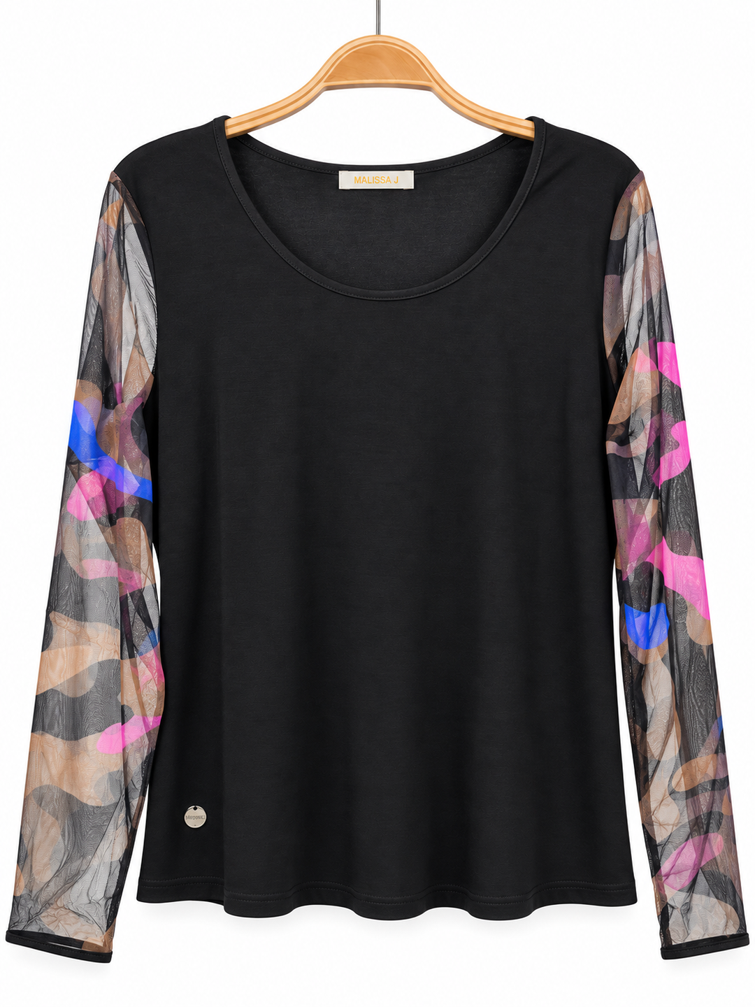Sheer Long Sleeve Top - Malissa J | Black/Camo