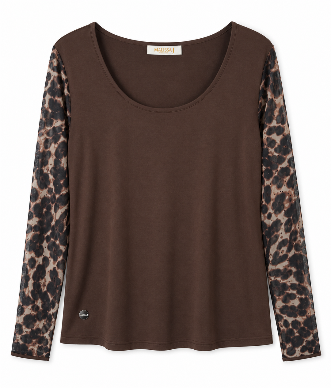Sheer Long Sleeve Top - Malissa J | Chocolate Brown/Leopard
