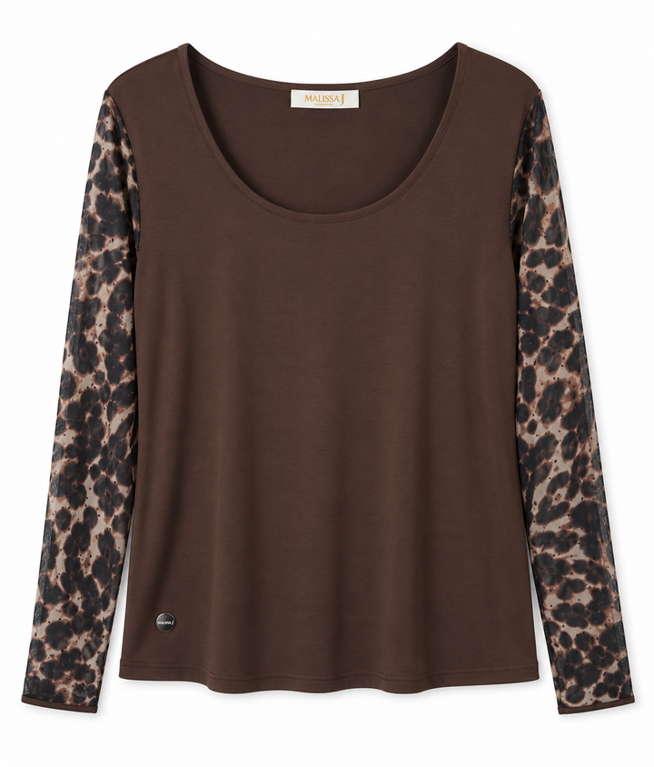 Sheer Long Sleeve Top - Malissa J | Chocolate Brown/Leopard