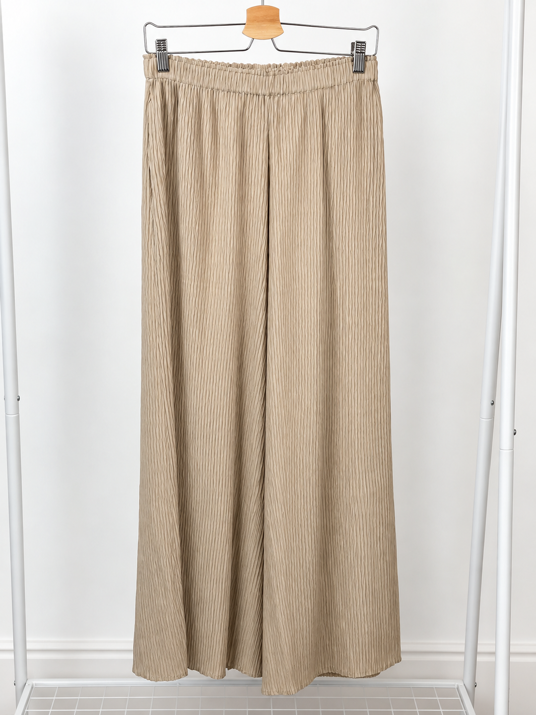 Crinkle Pleat Wide Leg Trousers - Malissa J | Stone