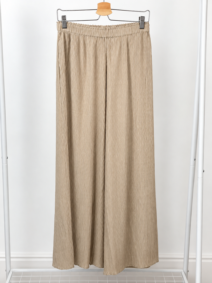 Crinkle Pleat Wide Leg Trousers - Malissa J | Stone
