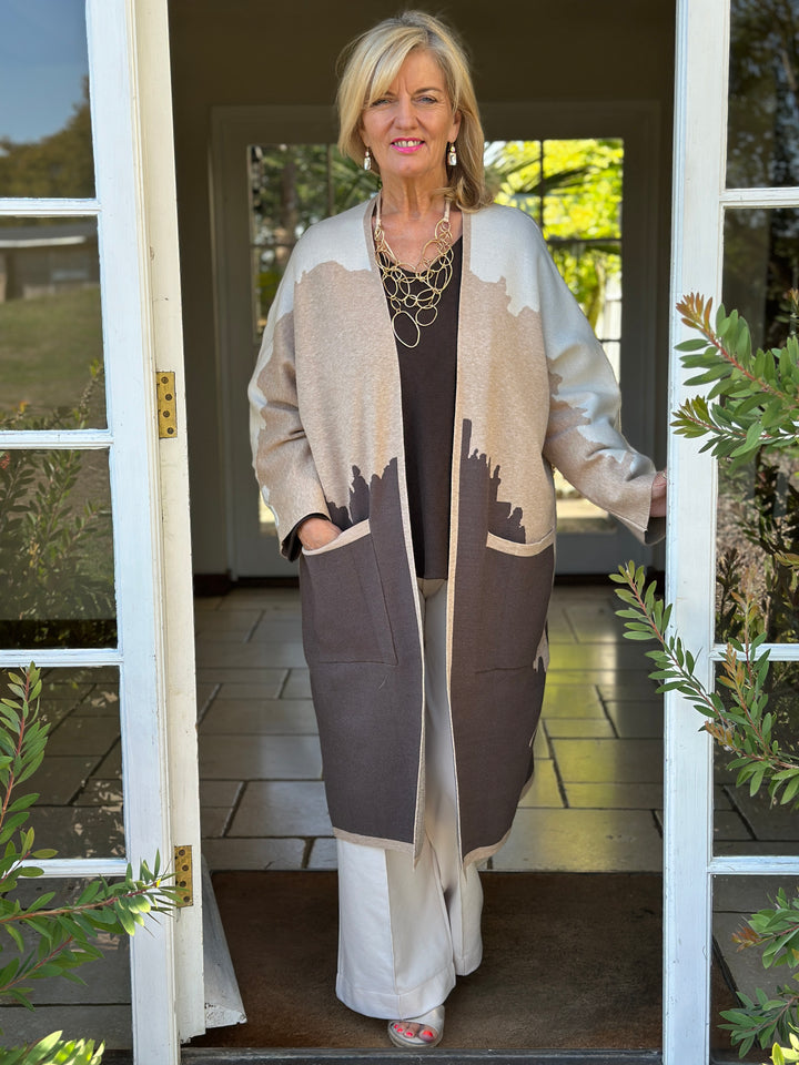 Long Line Knitted Pocket Cardigan | Neutral