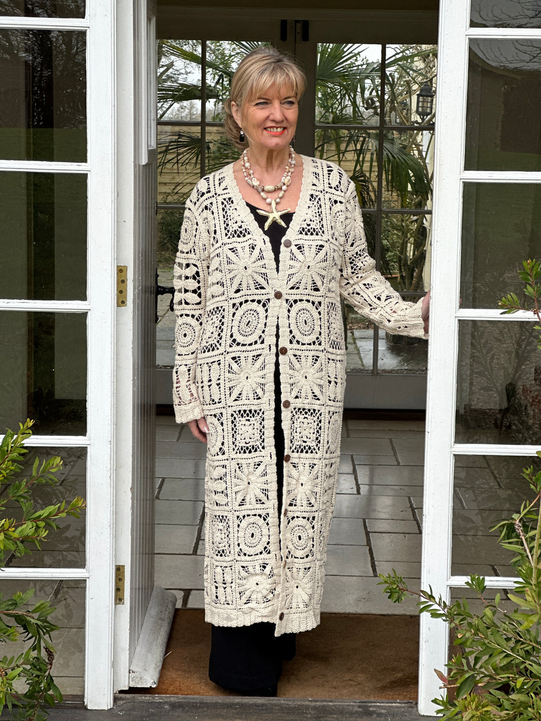 Sea Breeze Longline Crochet Cardigan | Beige - Mandy's Heaven 