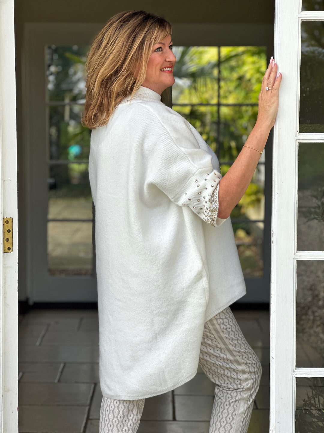 Diamante Sleeve Chunky Knit  | Ivory