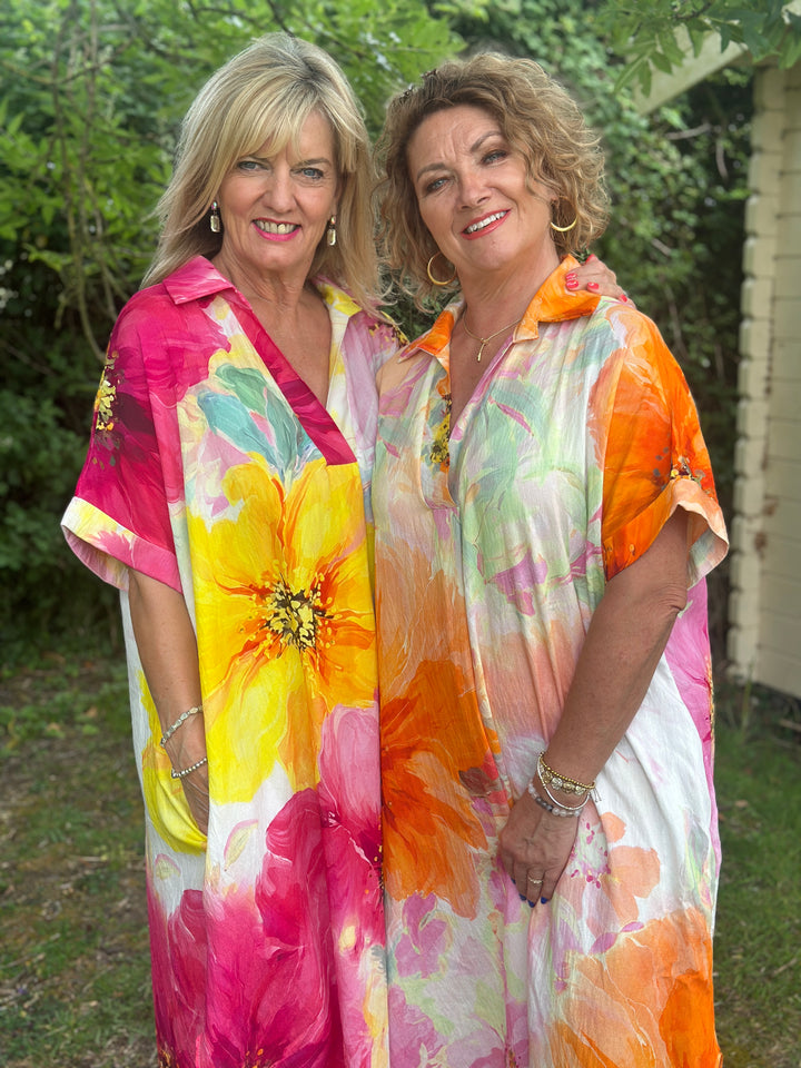 Watercolour Floral Sun Dress | Orange