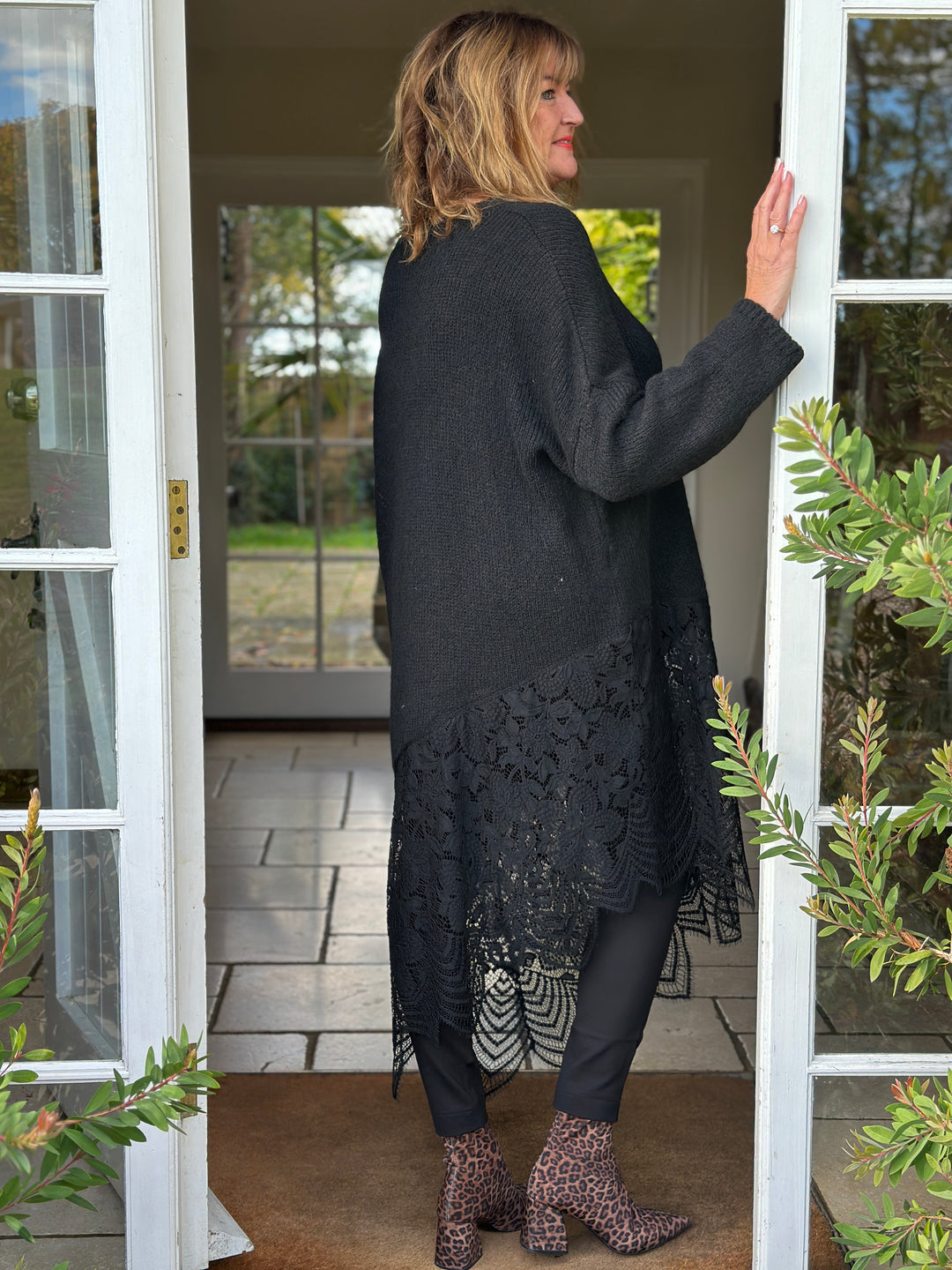 Lace Hem Knitted Jumper Dress | Black