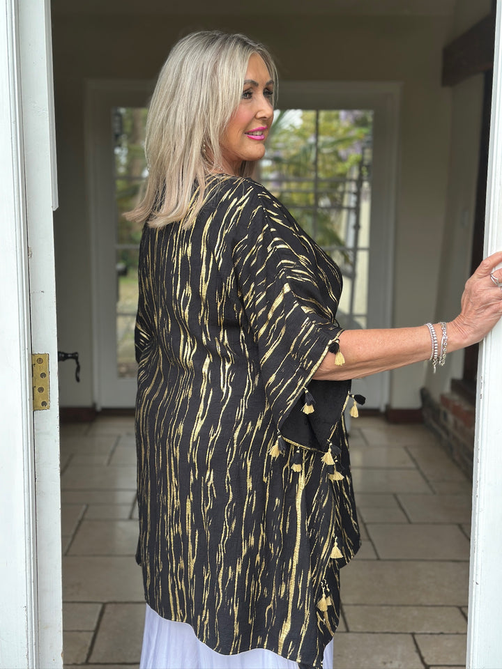 Luxe Print Tassel Kaftan - Malissa J | Black/Gold