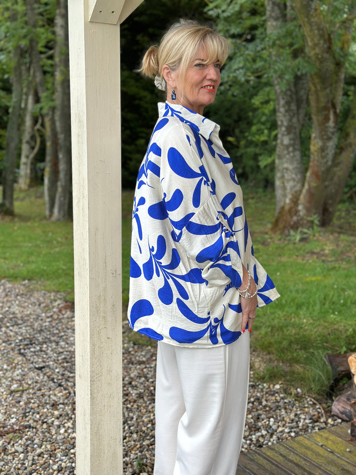 Abstract Leaf Motif Shirt | Royal Blue