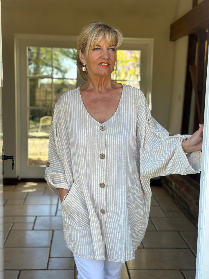 Urban Stripe Linen Top | Beige