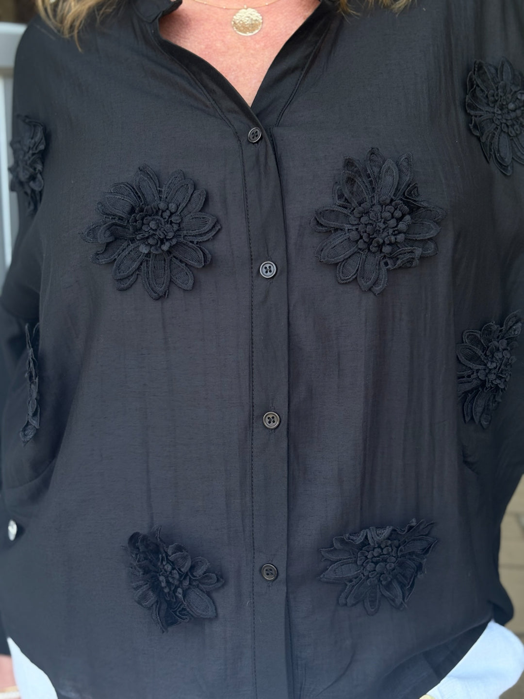 Blouse With Flower Detail  - Malissa J | Black