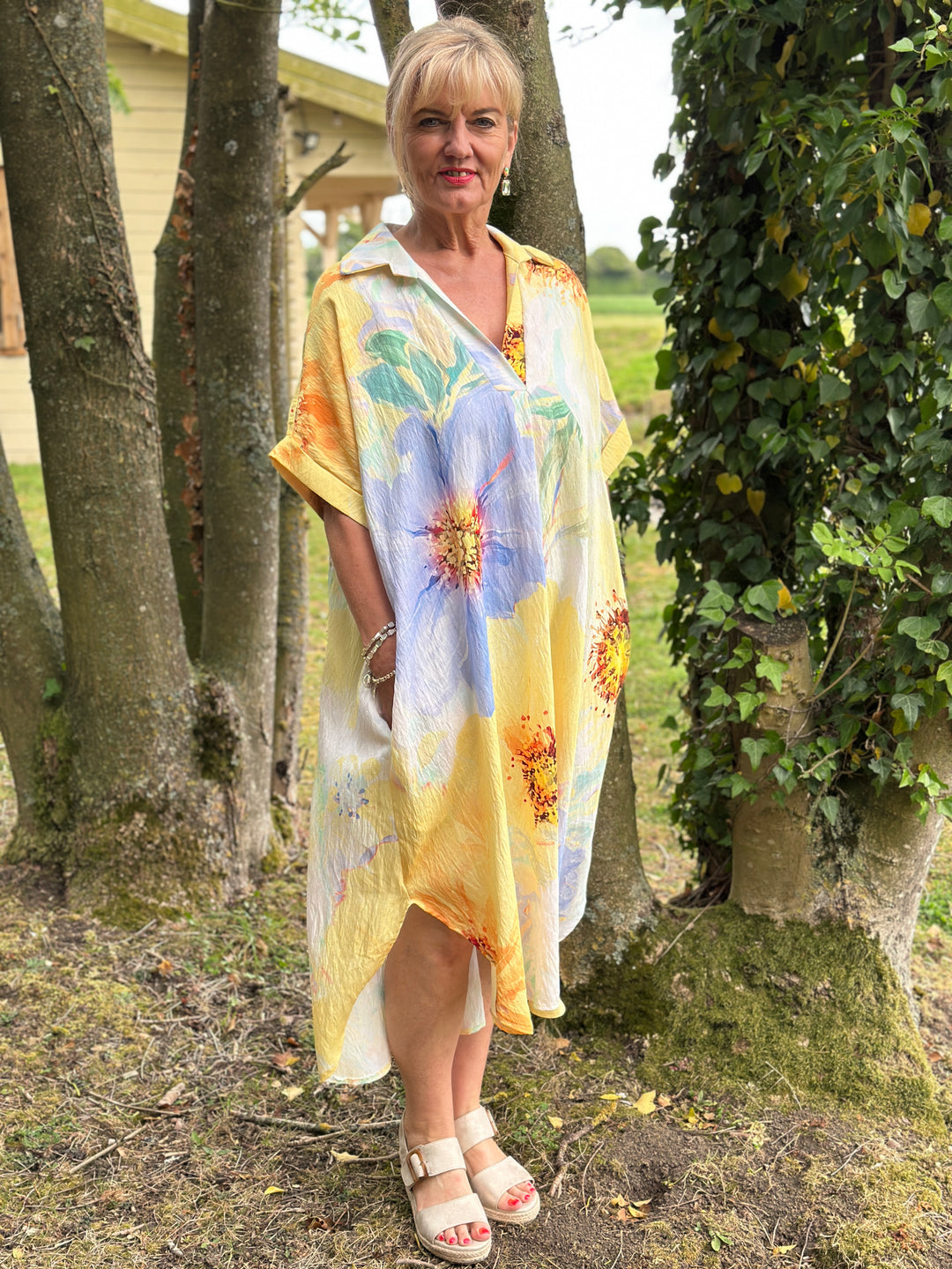 Watercolour Floral Sun Dress | Lemon