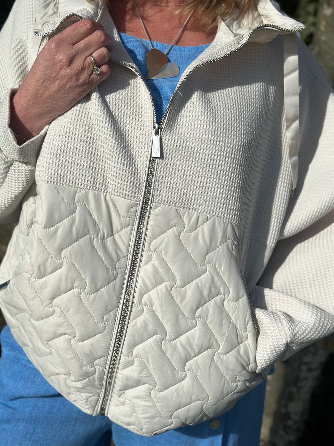 Textured Quilted Zip Jacket | Cream