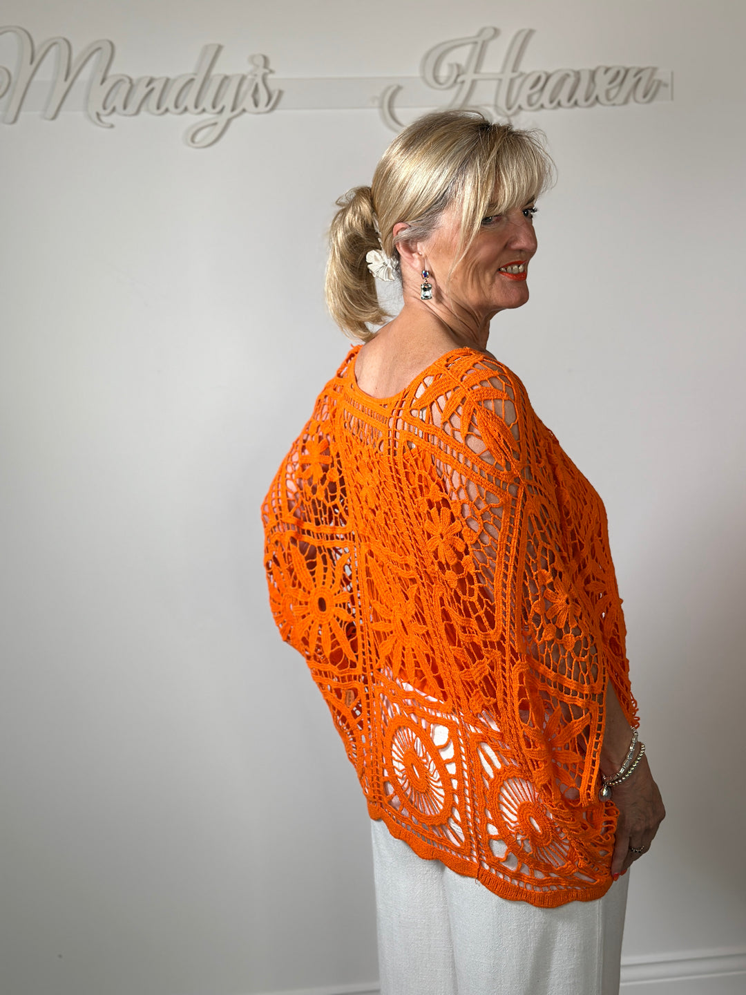 Floral Crochet Batwing Top | Orange