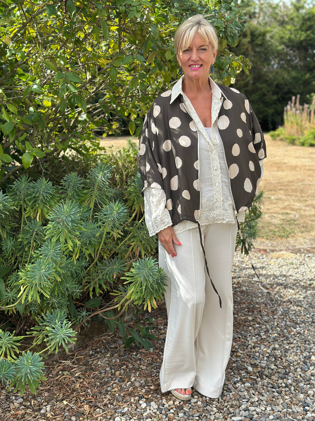 Polka Dot Zip Jacket | Dark Mocha