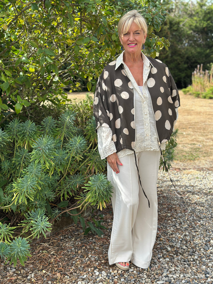 Polka Dot Zip Jacket | Dark Mocha