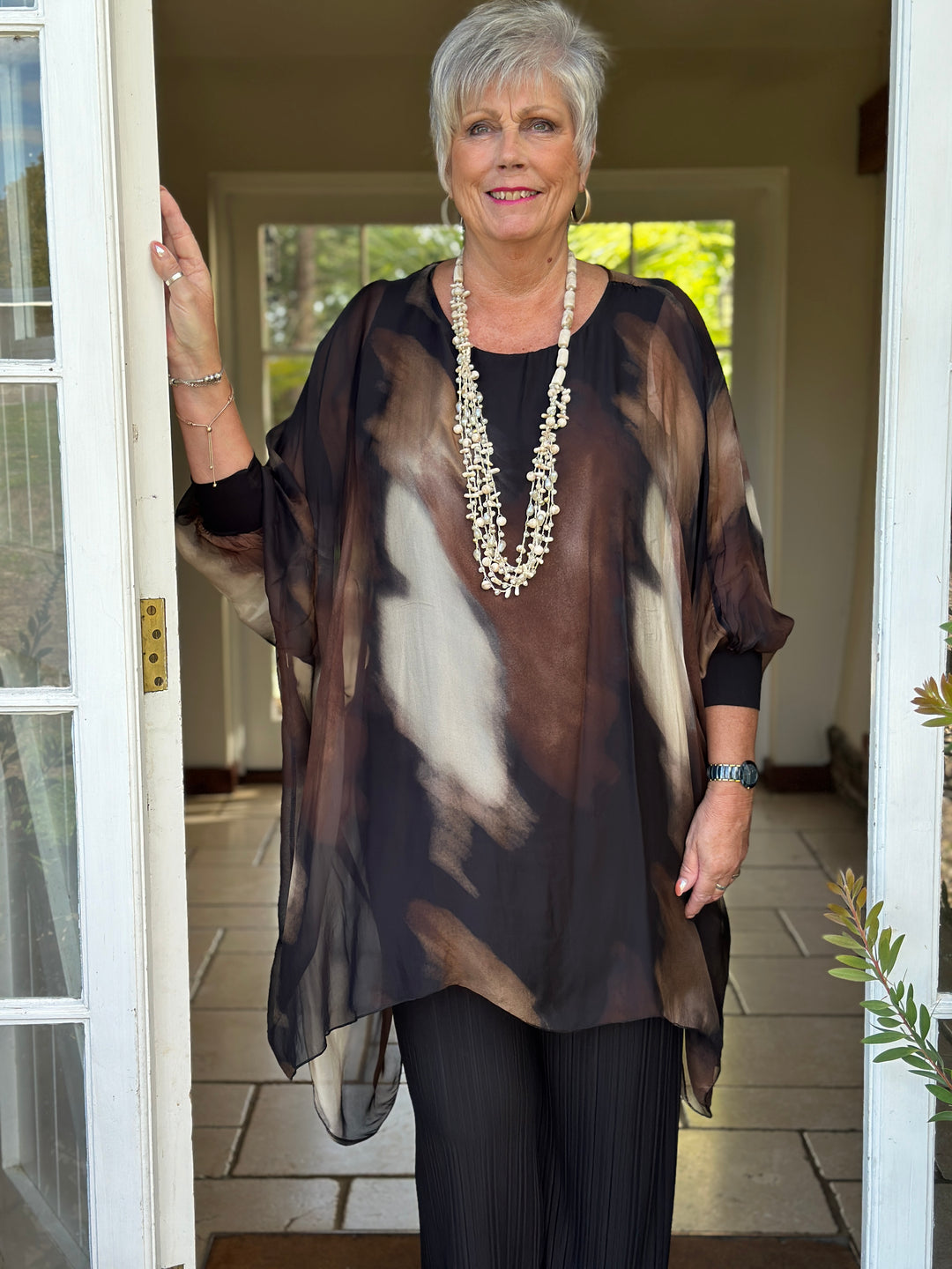 Bella Watercolour Silk Blouse | Black
