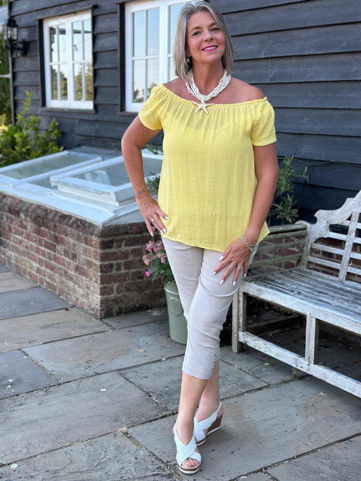 Cotton Linen Bardot Top | Lemon