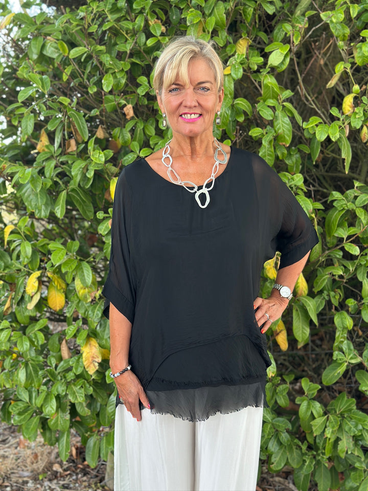 Silk Tiered Blouse | Black