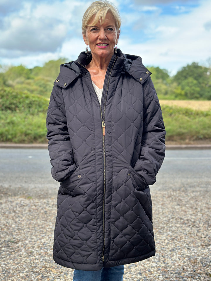 Quilted Longline Coat | Black