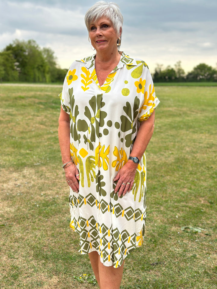 Abstract Print Tunic Dress | Khaki