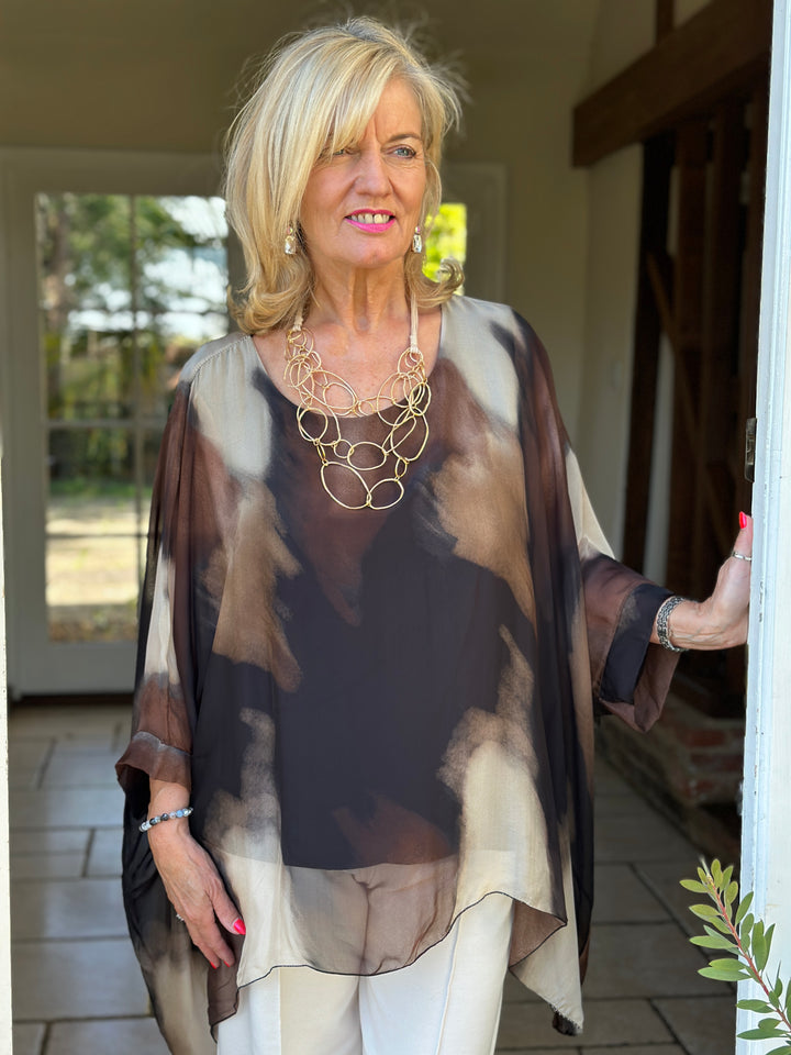 Mia Watercolour Silk Blouse | Black