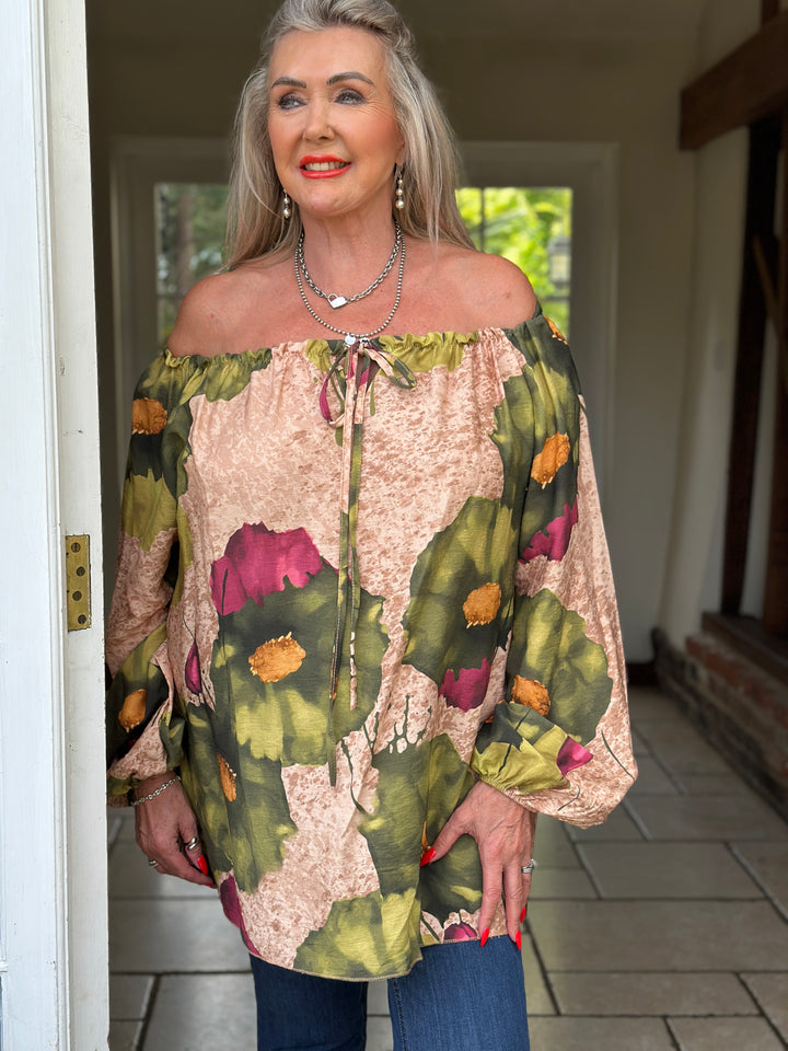 Floral Bardot Top | Green