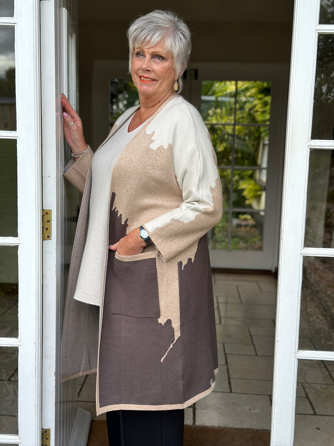 Long Line Knitted Pocket Cardigan | Neutral