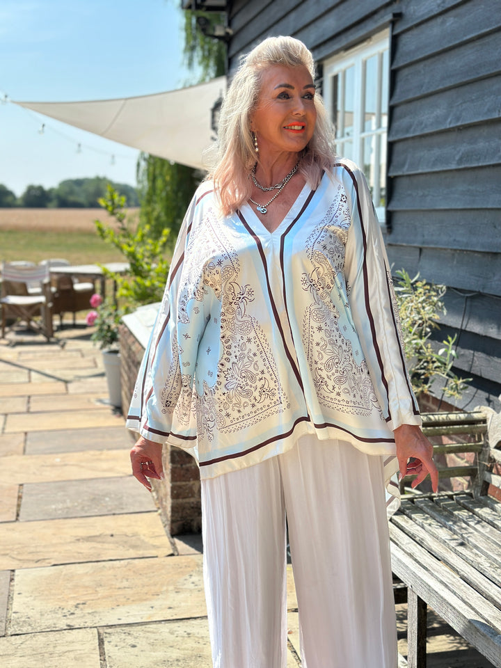 Paisley Kaftan Top | Ivory & Blue