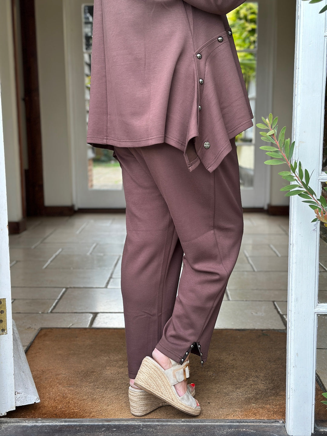 Studded Jersey Tapered Trousers - Malissa J | Chocolate Brown
