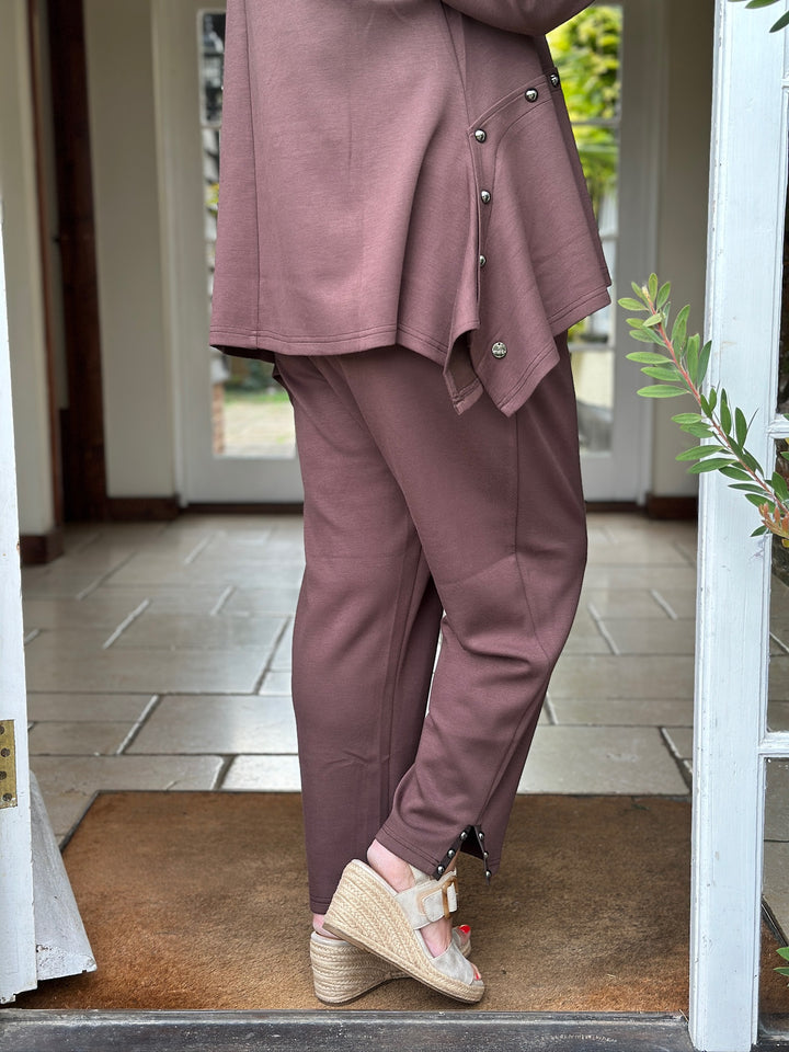 Studded Jersey Tapered Trousers - Malissa J | Chocolate Brown