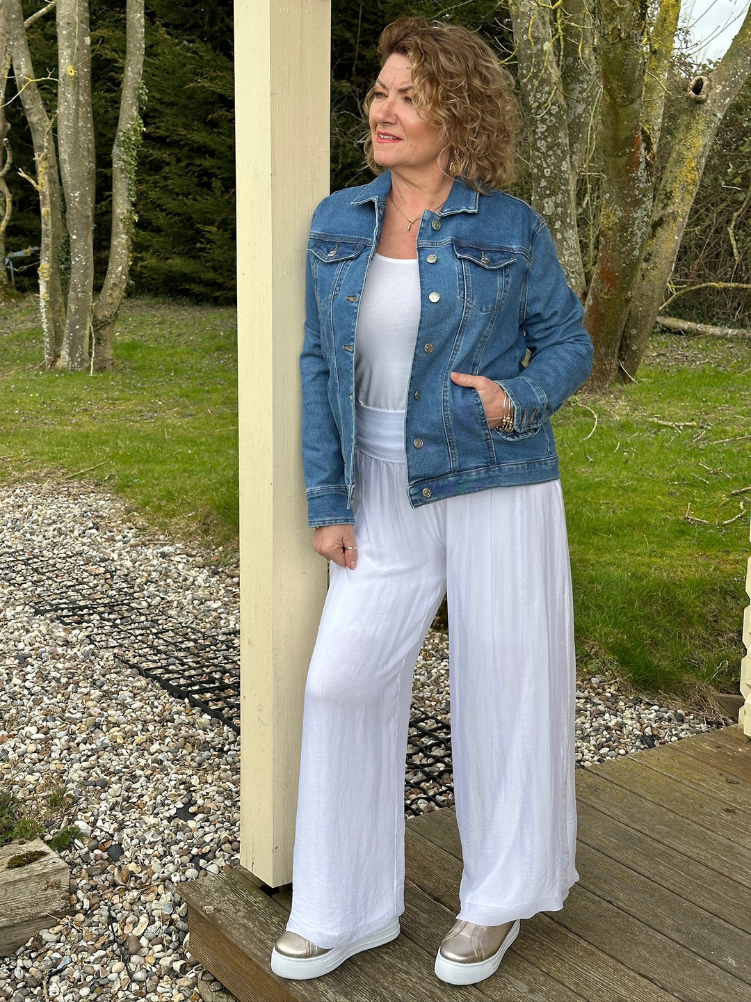 Silk-Blend Palazzo Trousers White