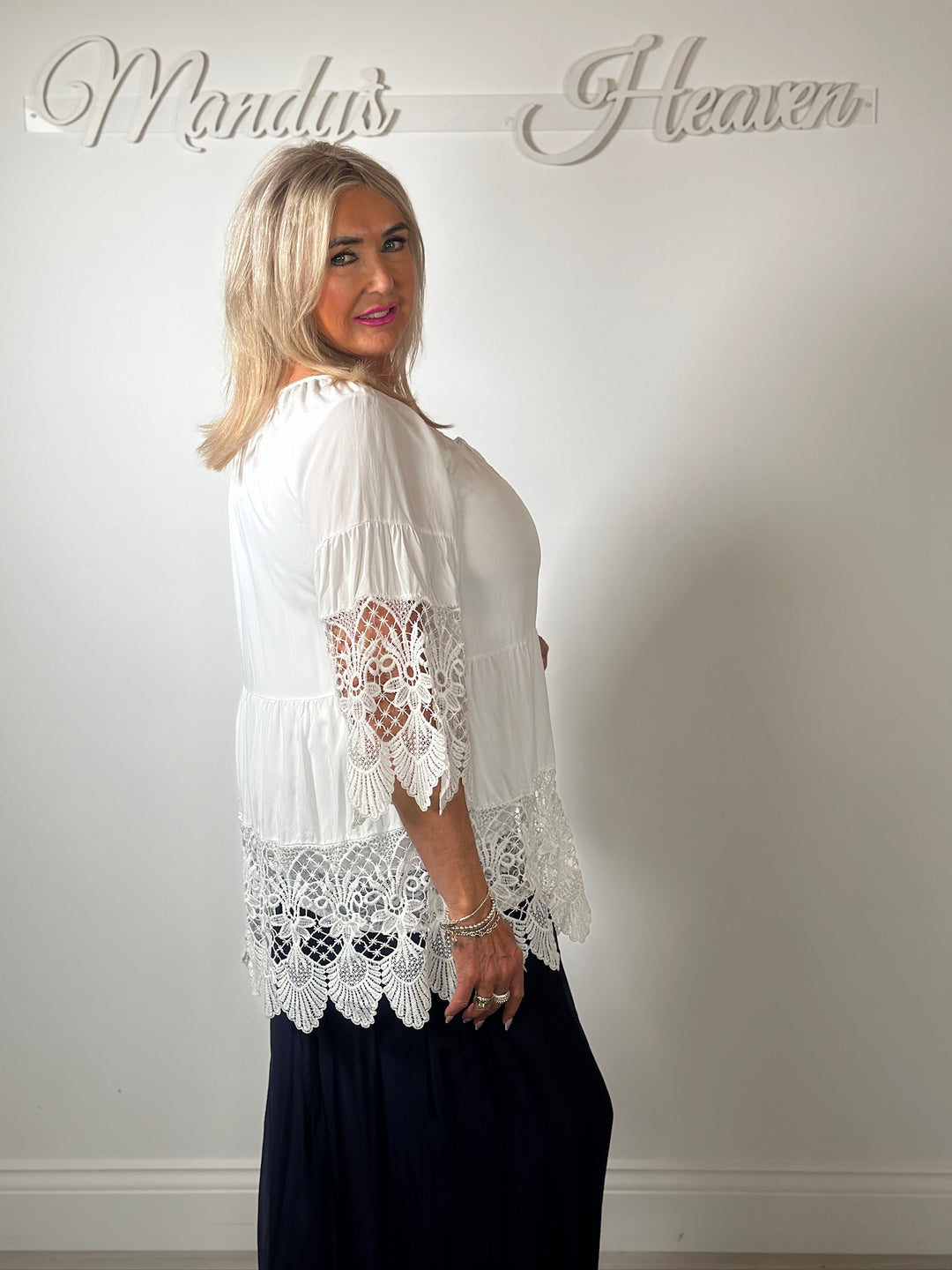 Floaty Crochet Detail Blouse | White