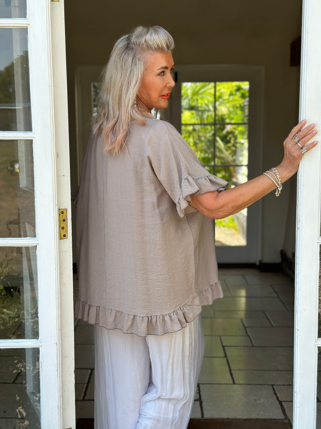 Rosie Ruffle Top | Taupe