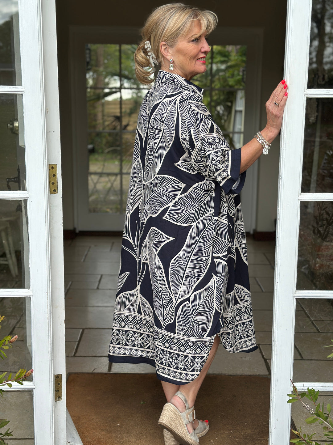 Palm Print Shirt Dress | Navy