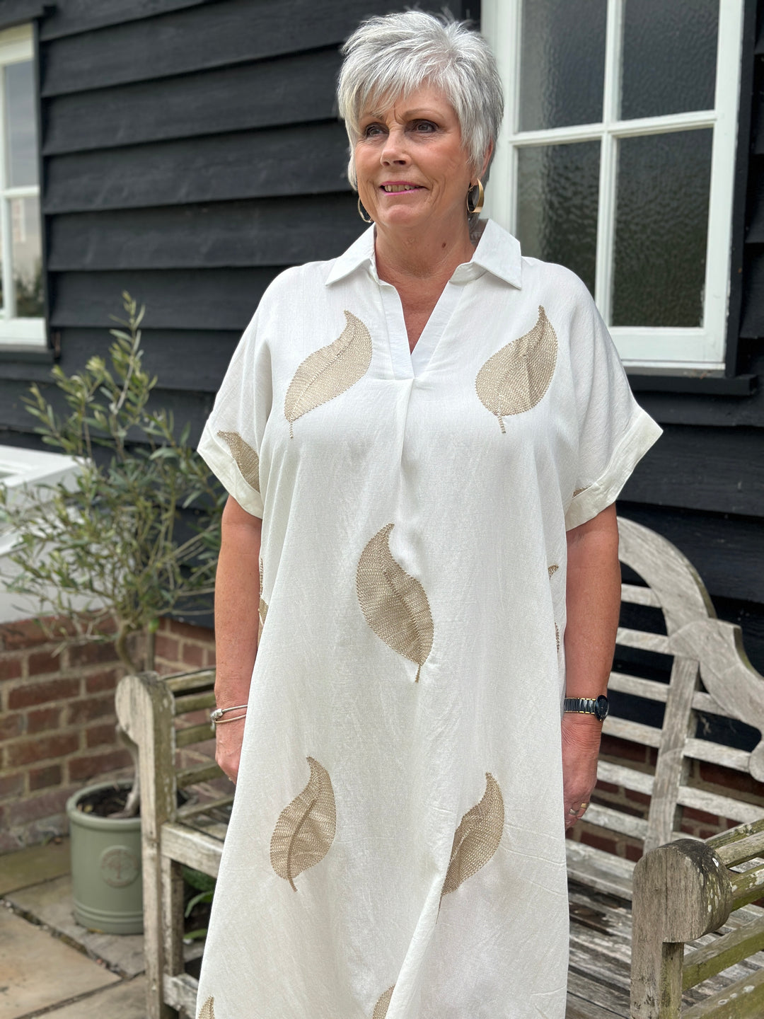 Shimmer Leaf Tunic Dress | White