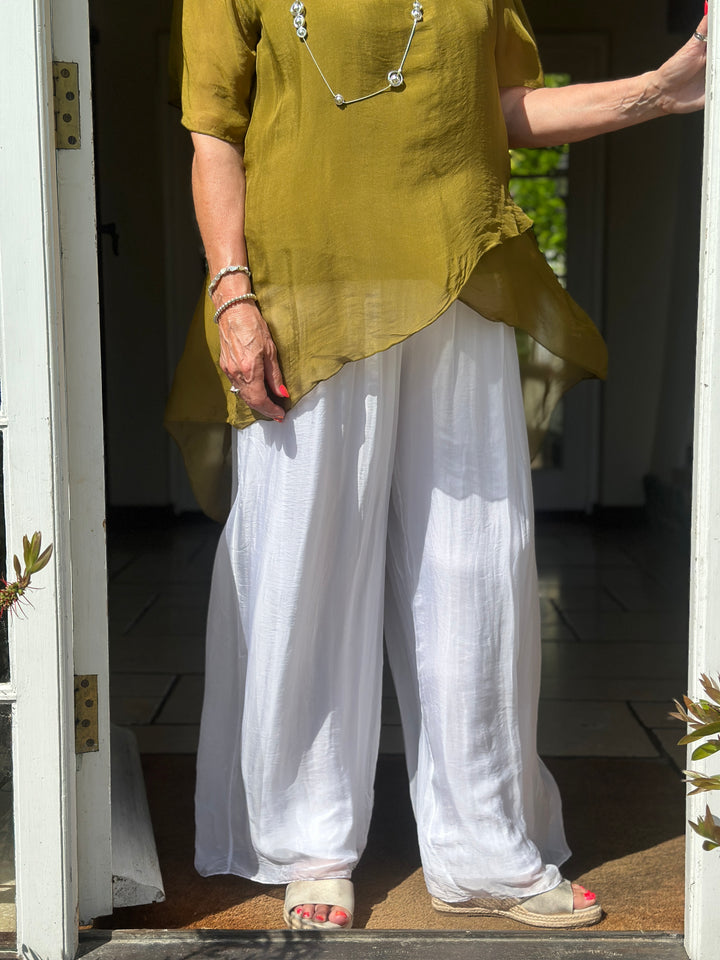 Silk Floaty Trousers | White