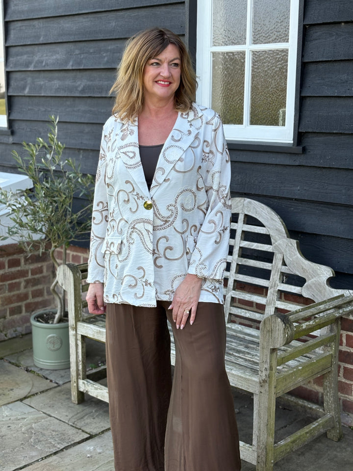 Embroidered Paisley Blazer - Malissa J | Latte
