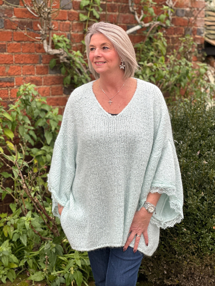 Lace Sleeve Knit Jumper | Mint