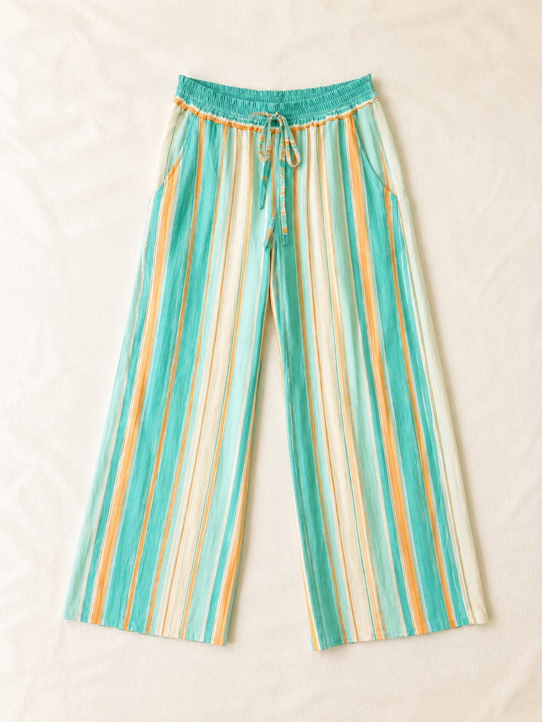 Multi Stripe Wide Leg Trouser | Turquoise