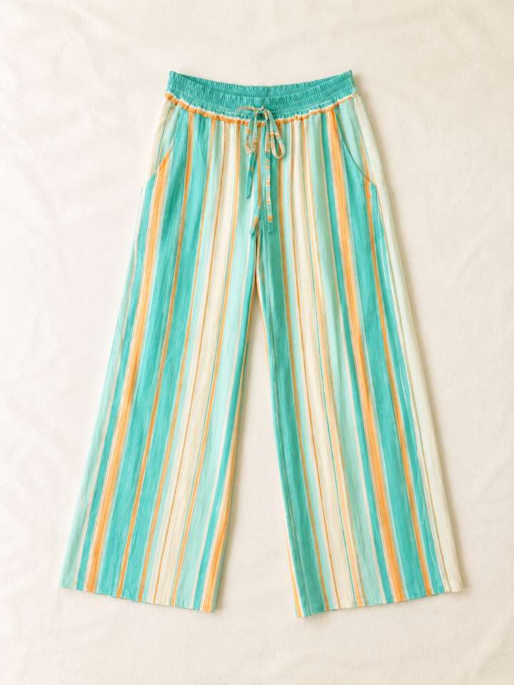 Multi Stripe Wide Leg Trouser | Turquoise