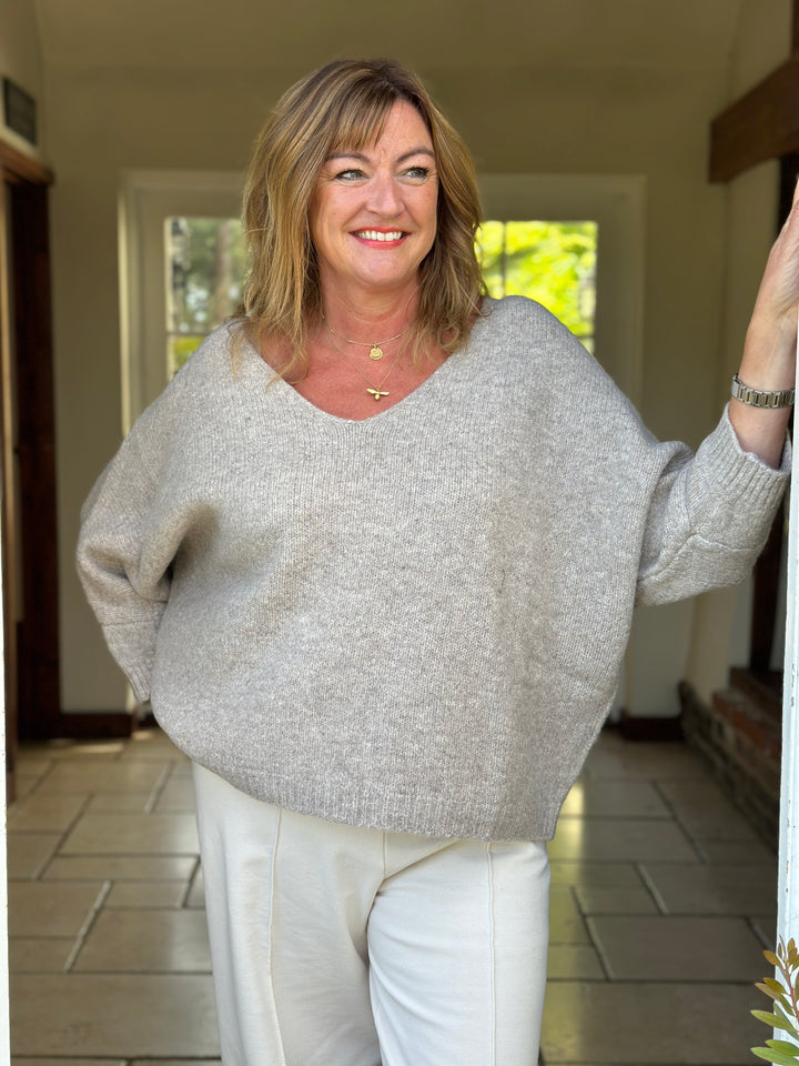 Relaxed V-Neck Knit - Malissa J | Oatmeal