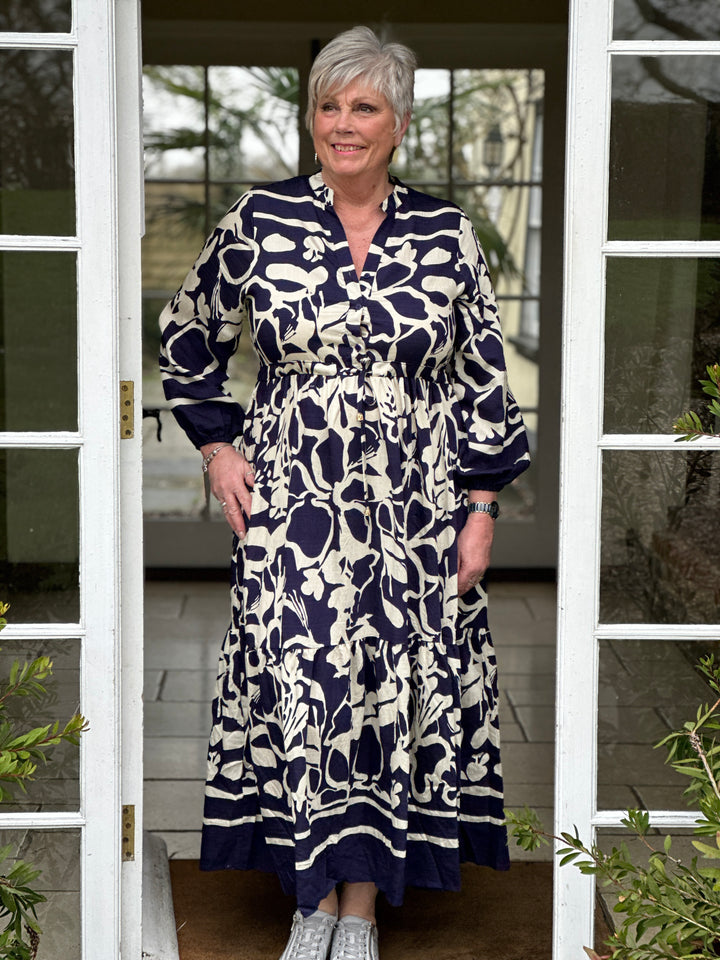 Pattern Drawstring Maxi Dress | Navy - Mandy's Heaven 