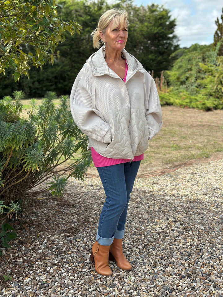 Textured Quilted Zip Jacket | Cream