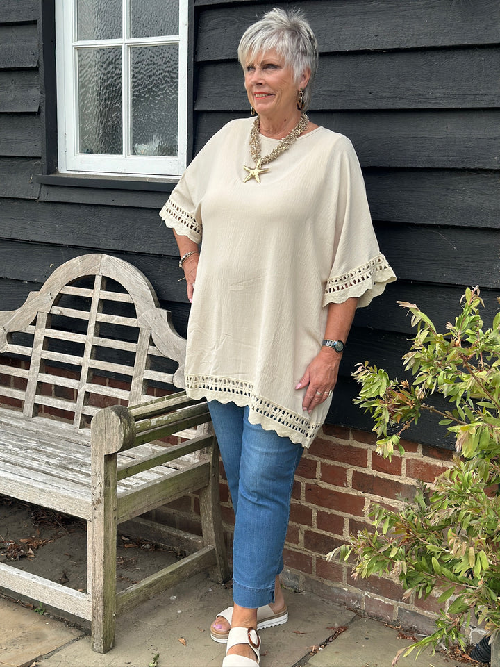 Lace Border Blouse | Beige