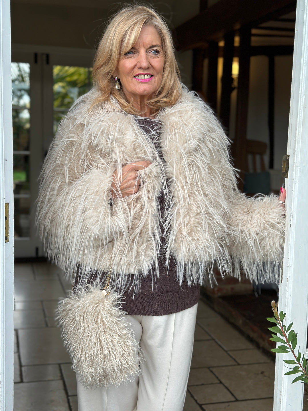 Shaggy Faux Fur Crossbody Bag - Malissa J | Stone