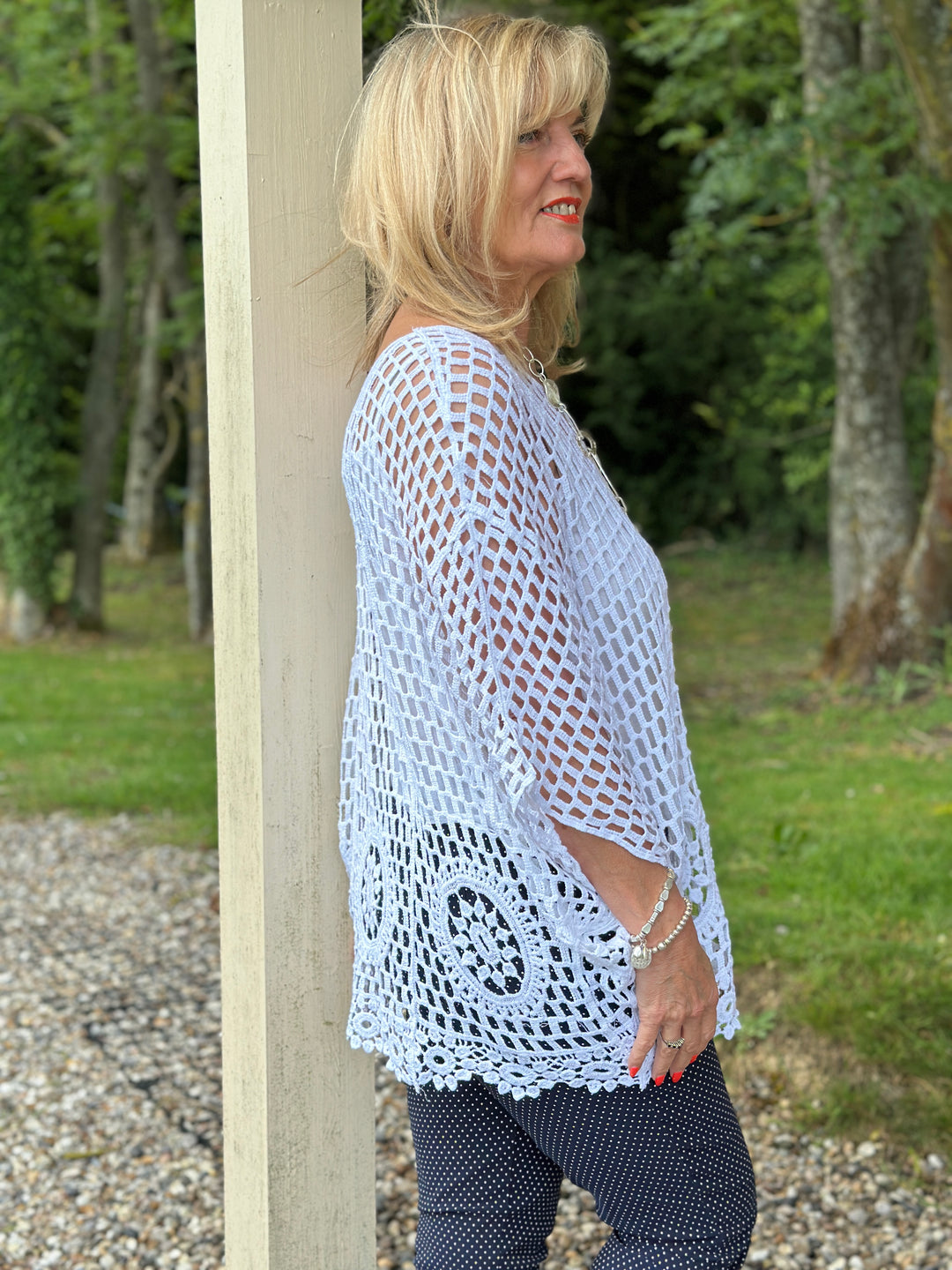 Crochet Lace Overlay Top | White