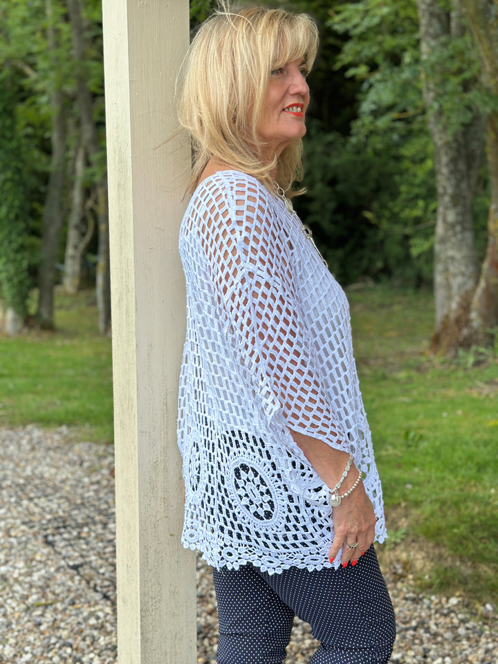 Crochet Lace Overlay Top | White