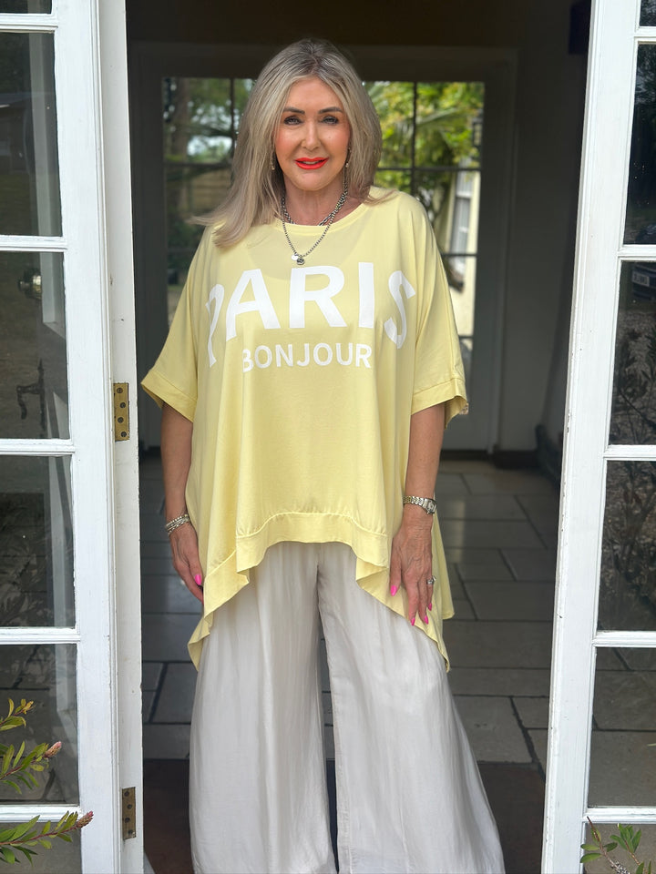 Paris Motif Oversized Top | Lemon